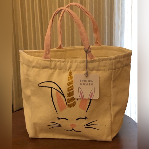 spring & main Handbags - Rabbicorn Kids Tote Bag. Cream color with Rabbit/Unicorn horn.